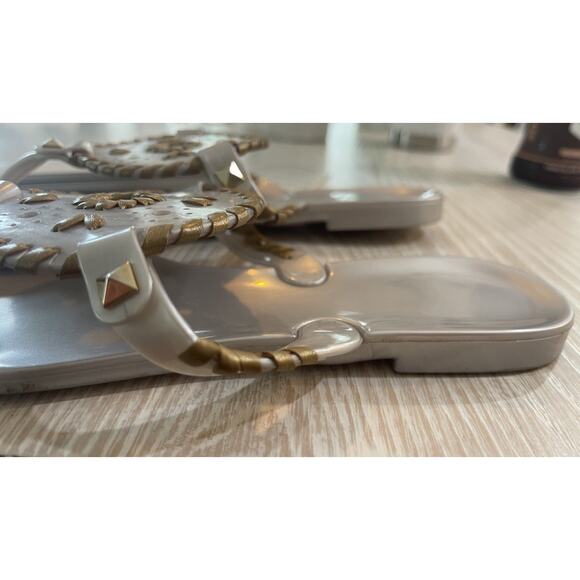 JACK ROGERS Georgica Jelly Sandal Flops Thongs‎ Size 7 Silver/gold Beach Shoes - Picture 4 of 4